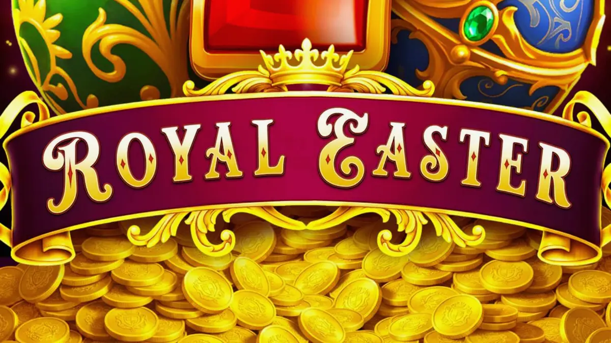 Tampilan visual mewah dari slot Royal Easter dengan latar belakang taman istana dan telur Fabergé.